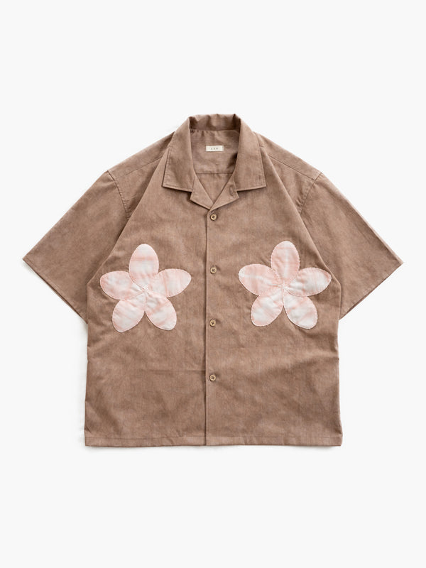 Hand-stitched Sashiko  Aloha Shirt with Plumeria Motif No.024