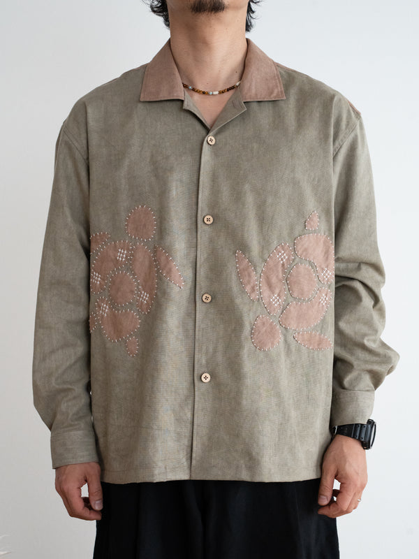 Hand-stitched Sashiko Shirt with Sea Turtle Motif No.025