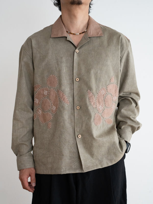 Hand-stitched Sashiko Shirt with Sea Turtle Motif No.025