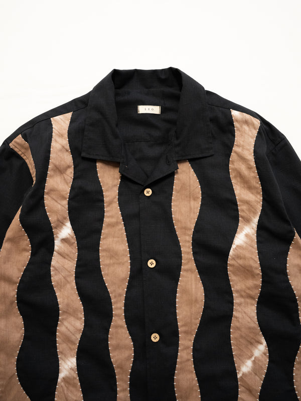 Hand-stitched Sashiko Shirt with Wave Motif No.026