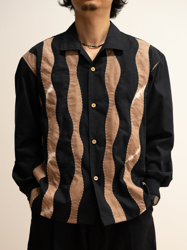 Hand-stitched Sashiko Shirt with Wave Motif No.026