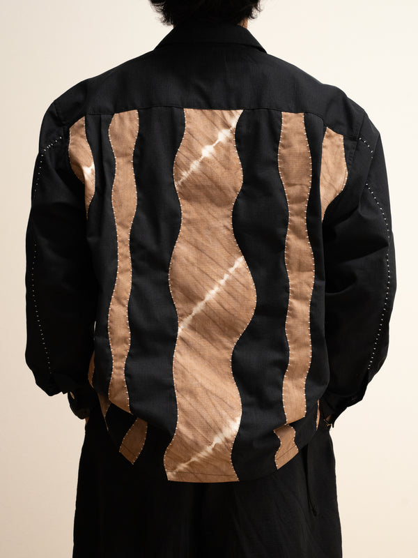 Hand-stitched Sashiko Shirt with Wave Motif No.026