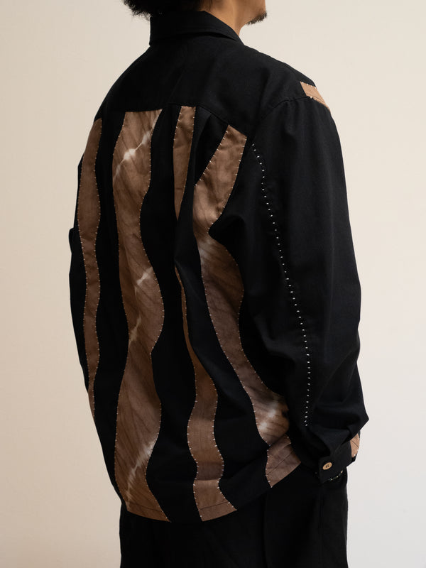 Hand-stitched Sashiko Shirt with Wave Motif No.026