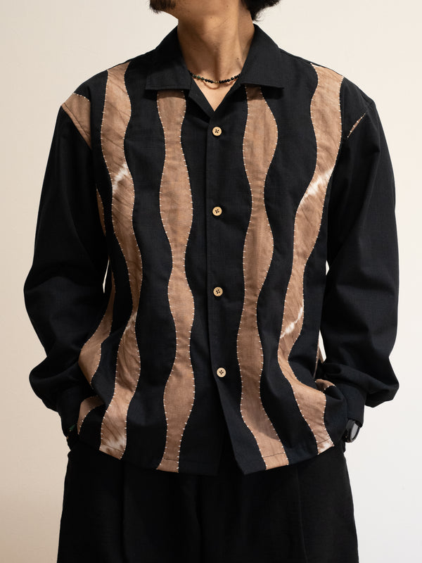 Hand-stitched Sashiko Shirt with Wave Motif No.026