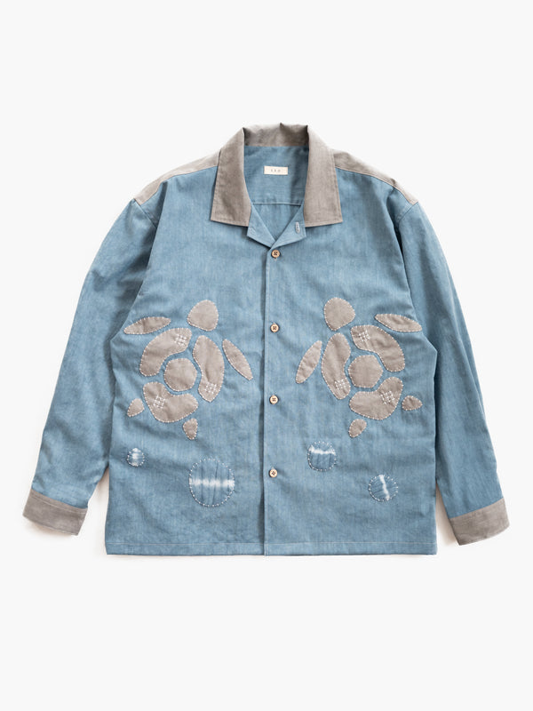 Hand-stitched Sashiko Shirt with Sea Turtle Motif No.027