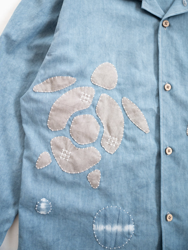 Hand-stitched Sashiko Shirt with Sea Turtle Motif No.027