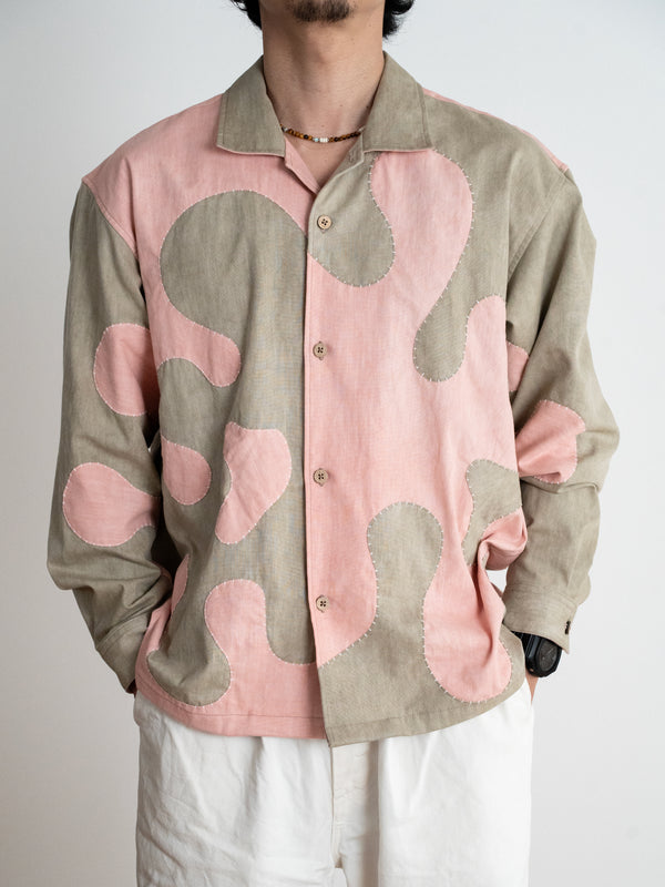 Hand-stitched Sashiko Shirt with Wave Motif No.028