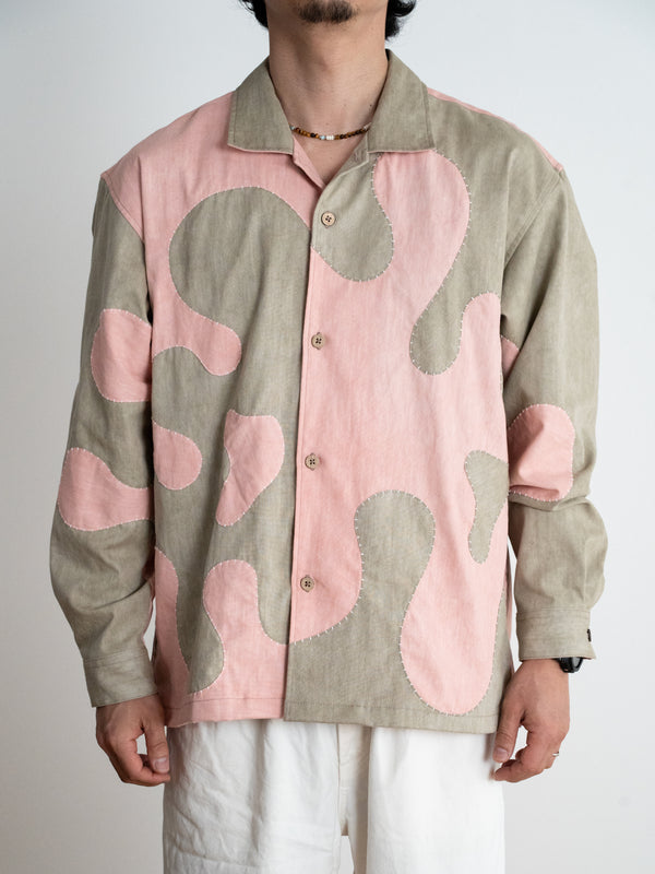 Hand-stitched Sashiko Shirt with Wave Motif No.028