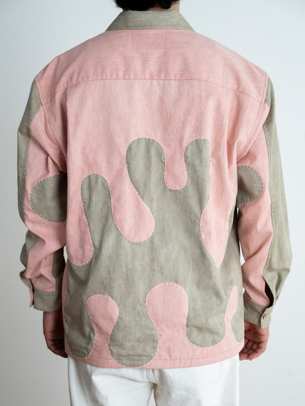 Hand-stitched Sashiko Shirt with Wave Motif No.028