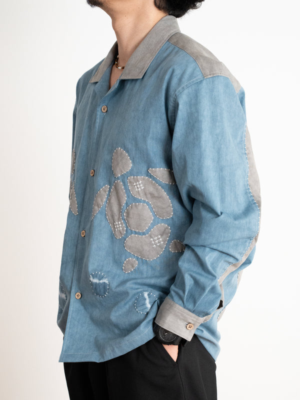 Hand-stitched Sashiko Shirt with Sea Turtle Motif No.027