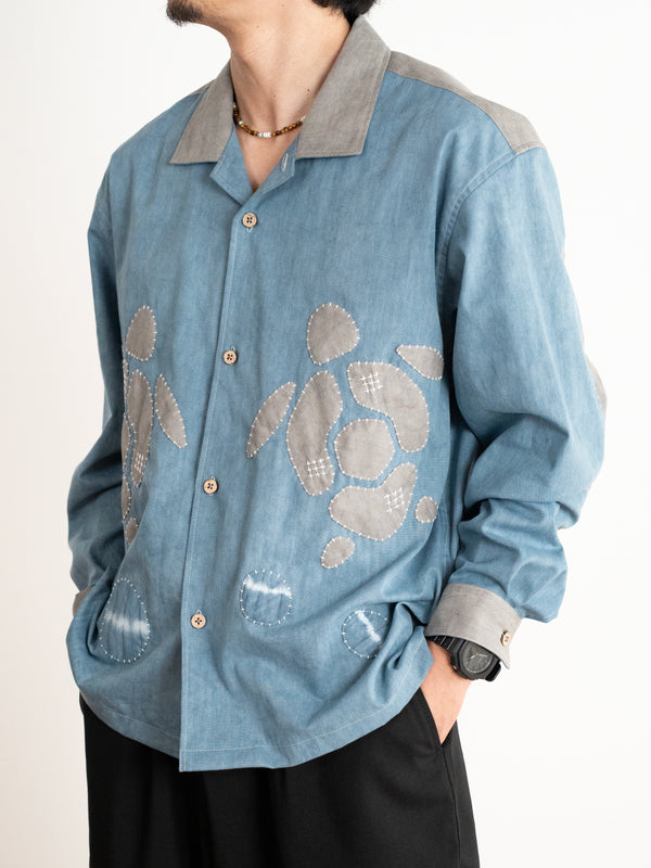 Hand-stitched Sashiko Shirt with Sea Turtle Motif No.027
