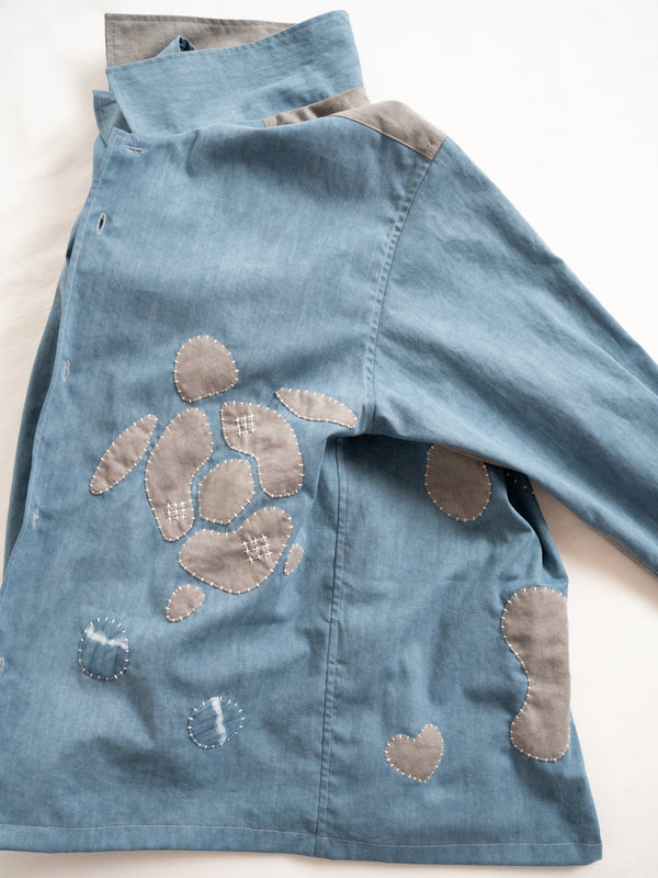 Hand-stitched Sashiko Shirt with Sea Turtle Motif No.027