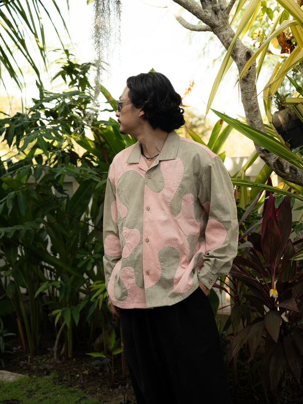 Hand-stitched Sashiko Shirt with Wave Motif No.028