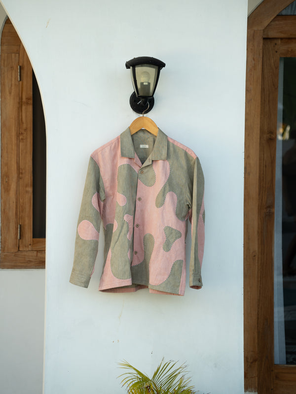Hand-stitched Sashiko Shirt with Wave Motif No.028