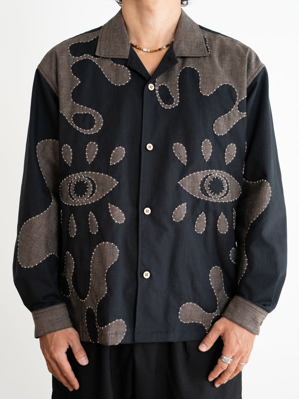 Hand-stitched Sashiko Shirt with Third eye Motif No.029
