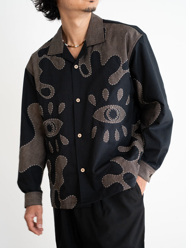 Hand-stitched Sashiko Shirt with Third eye Motif No.029