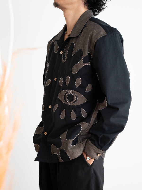 Hand-stitched Sashiko Shirt with Third eye Motif No.029