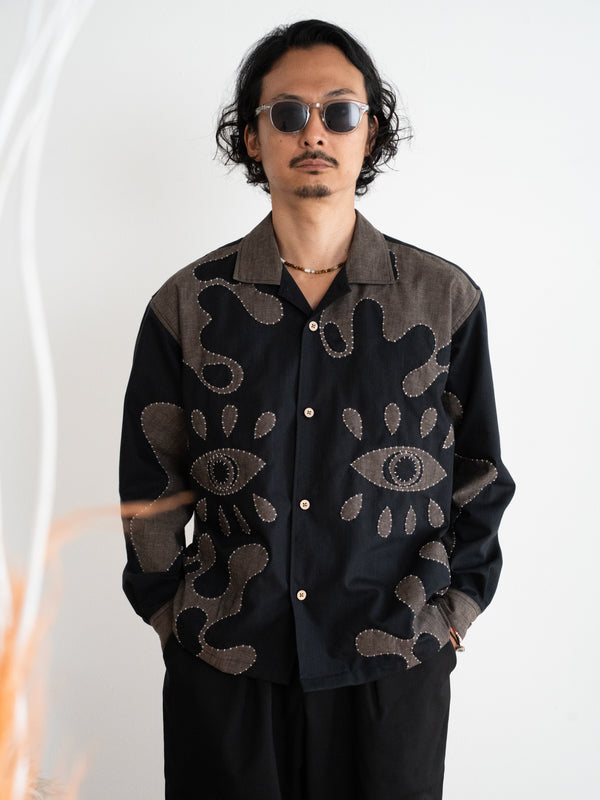 Hand-stitched Sashiko Shirt with Third eye Motif No.029