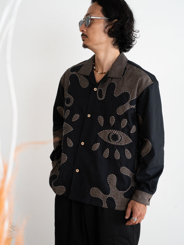 Hand-stitched Sashiko Shirt with Third eye Motif No.029