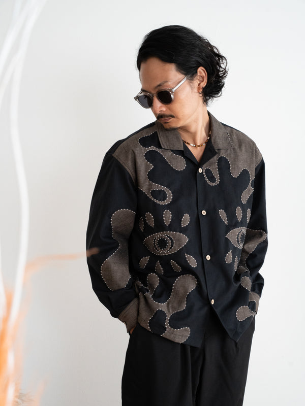 Hand-stitched Sashiko Shirt with Third eye Motif No.029