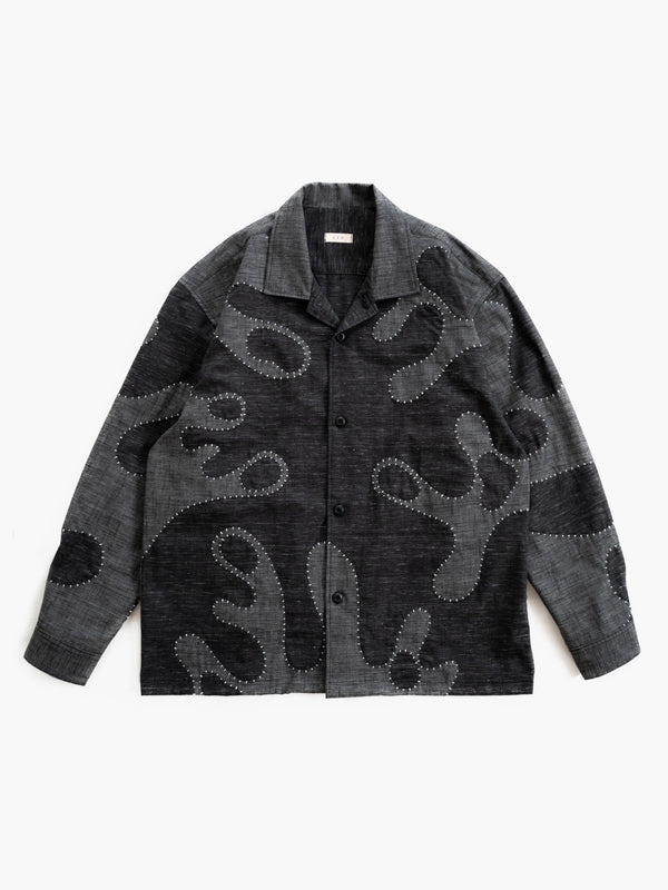 Hand-stitched Sashiko Shirt with Wave Motif No.030