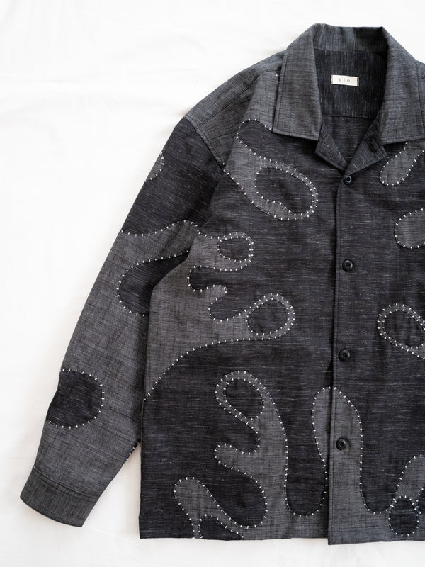 Hand-stitched Sashiko Shirt with Wave Motif No.030