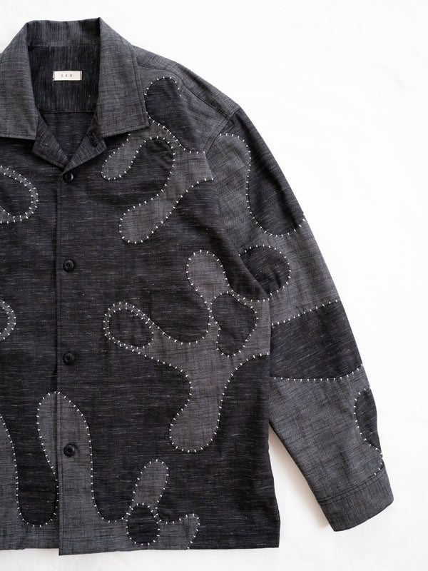 Hand-stitched Sashiko Shirt with Wave Motif No.030