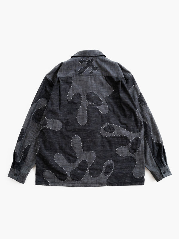 Hand-stitched Sashiko Shirt with Wave Motif No.030