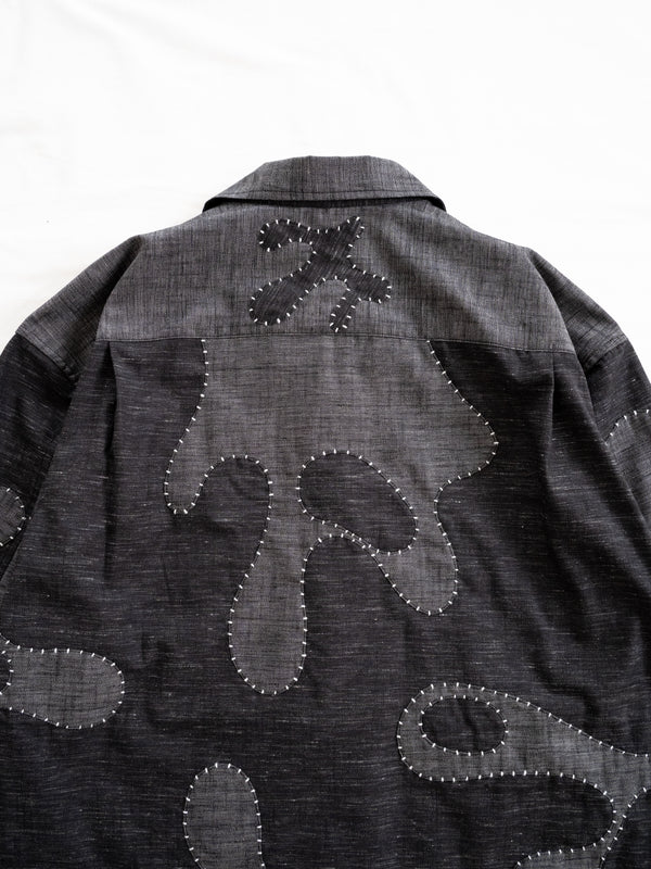 Hand-stitched Sashiko Shirt with Wave Motif No.030