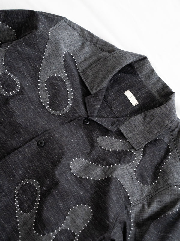 Hand-stitched Sashiko Shirt with Wave Motif No.030