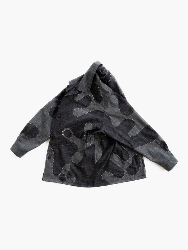 Hand-stitched Sashiko Shirt with Wave Motif No.030