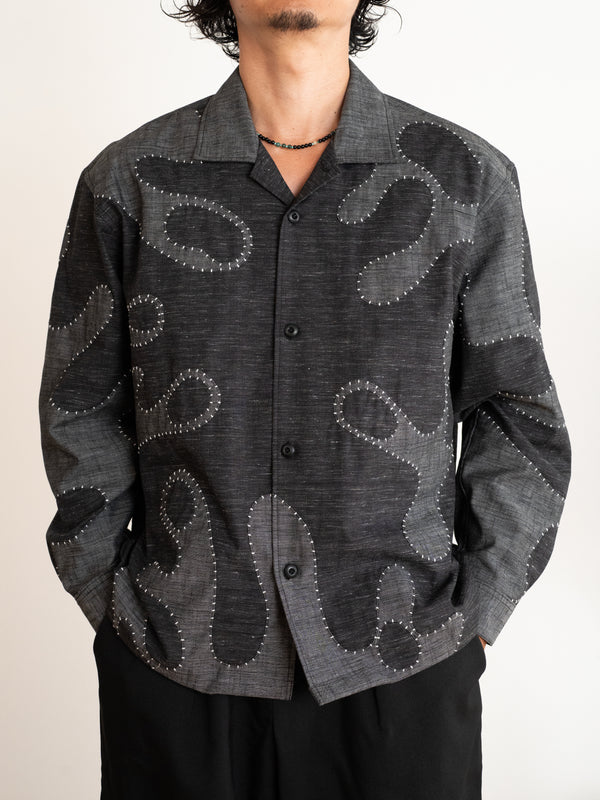 Hand-stitched Sashiko Shirt with Wave Motif No.030