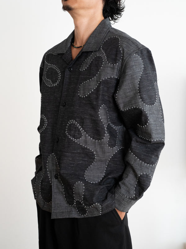 Hand-stitched Sashiko Shirt with Wave Motif No.030
