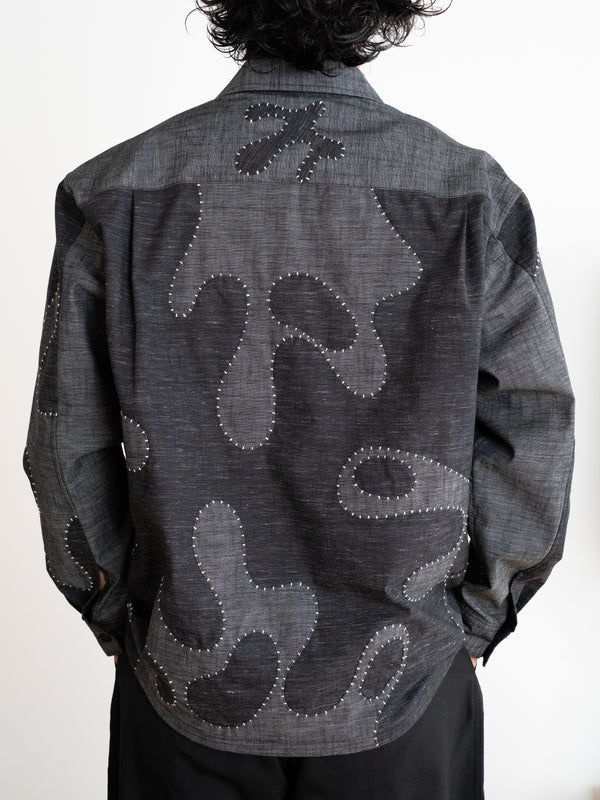 Hand-stitched Sashiko Shirt with Wave Motif No.030