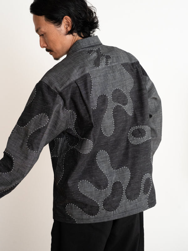 Hand-stitched Sashiko Shirt with Wave Motif No.030