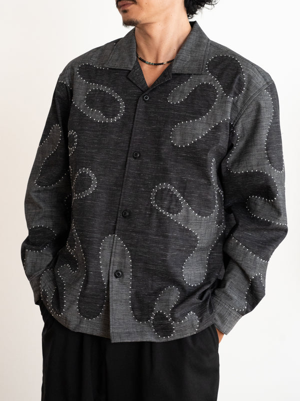 Hand-stitched Sashiko Shirt with Wave Motif No.030