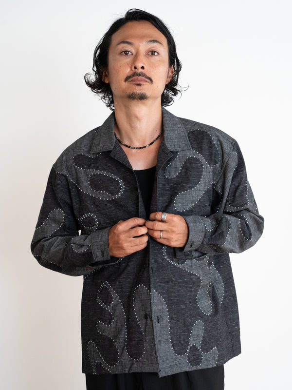 Hand-stitched Sashiko Shirt with Wave Motif No.030