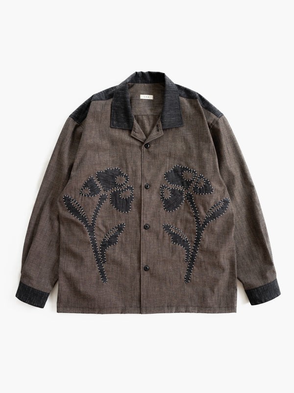 Hand-stitched Sashiko Shirt with Flower Motif No.032