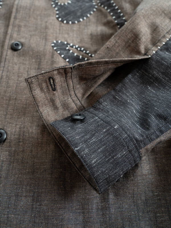 Hand-stitched Sashiko Shirt with Flower Motif No.032