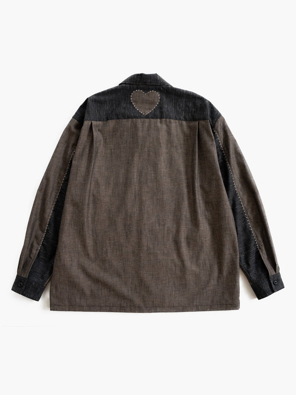 Hand-stitched Sashiko Shirt with Flower Motif No.032