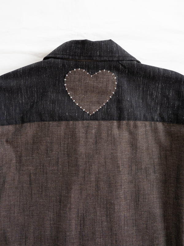 Hand-stitched Sashiko Shirt with Flower Motif No.032