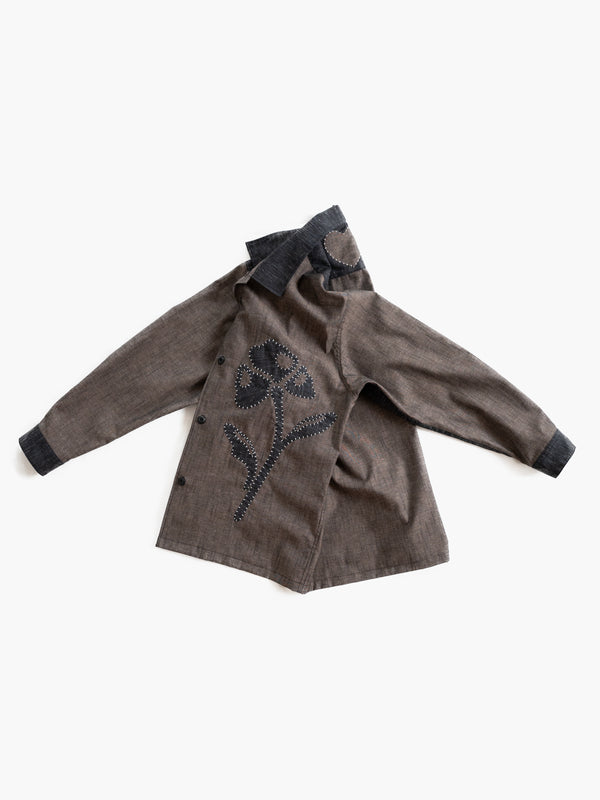 Hand-stitched Sashiko Shirt with Flower Motif No.032