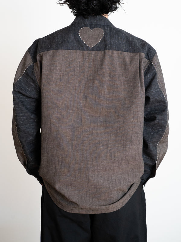 Hand-stitched Sashiko Shirt with Flower Motif No.032