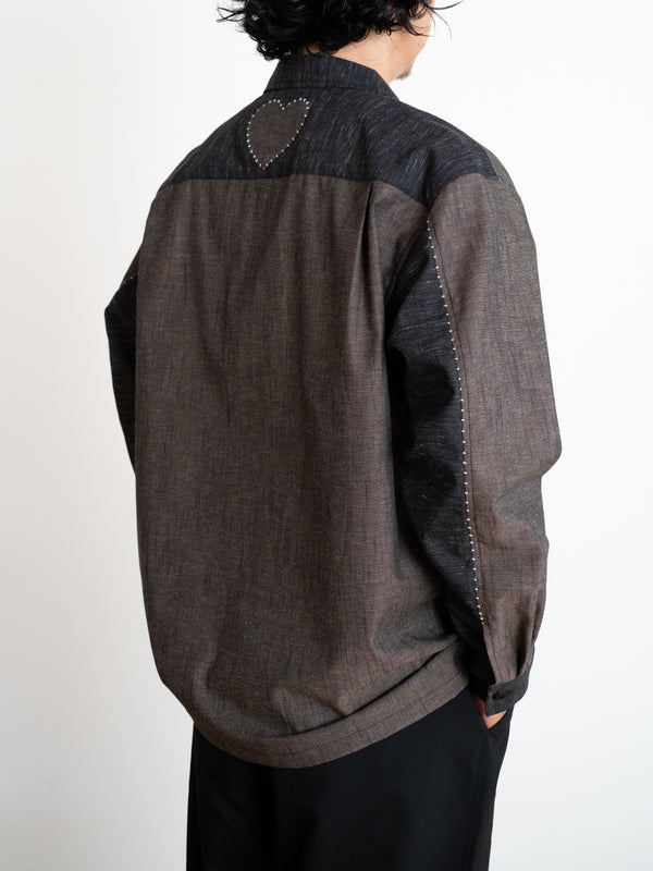 Hand-stitched Sashiko Shirt with Flower Motif No.032