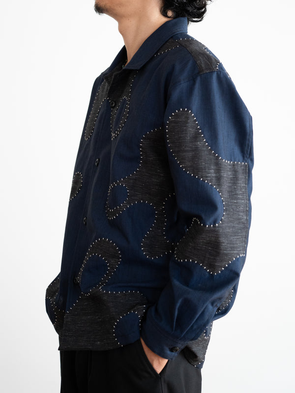 Hand-stitched Sashiko Shirt with Wave Motif No.033