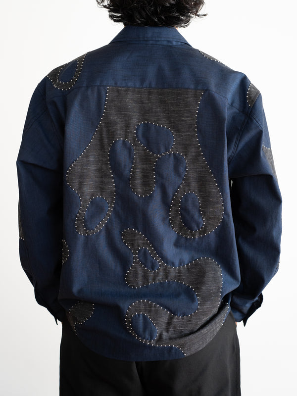 Hand-stitched Sashiko Shirt with Wave Motif No.033