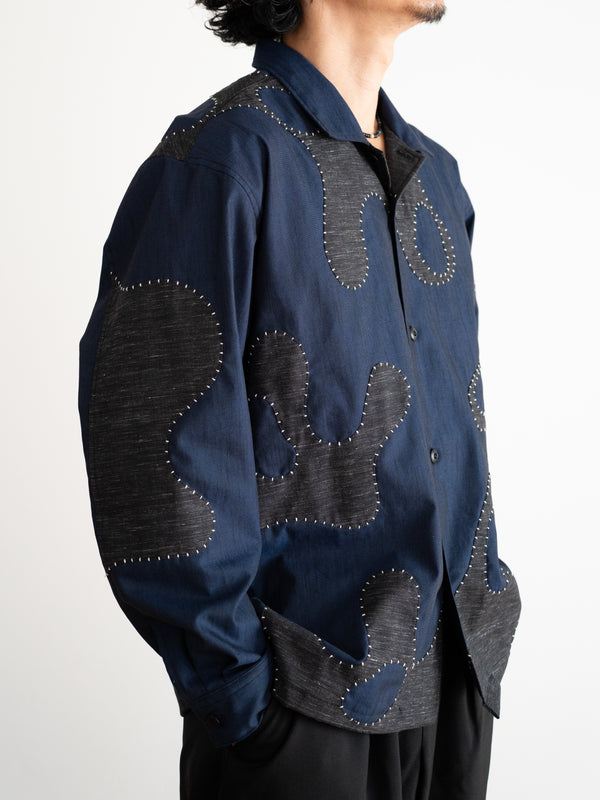 Hand-stitched Sashiko Shirt with Wave Motif No.033