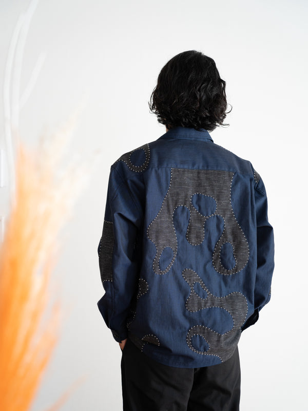 Hand-stitched Sashiko Shirt with Wave Motif No.033