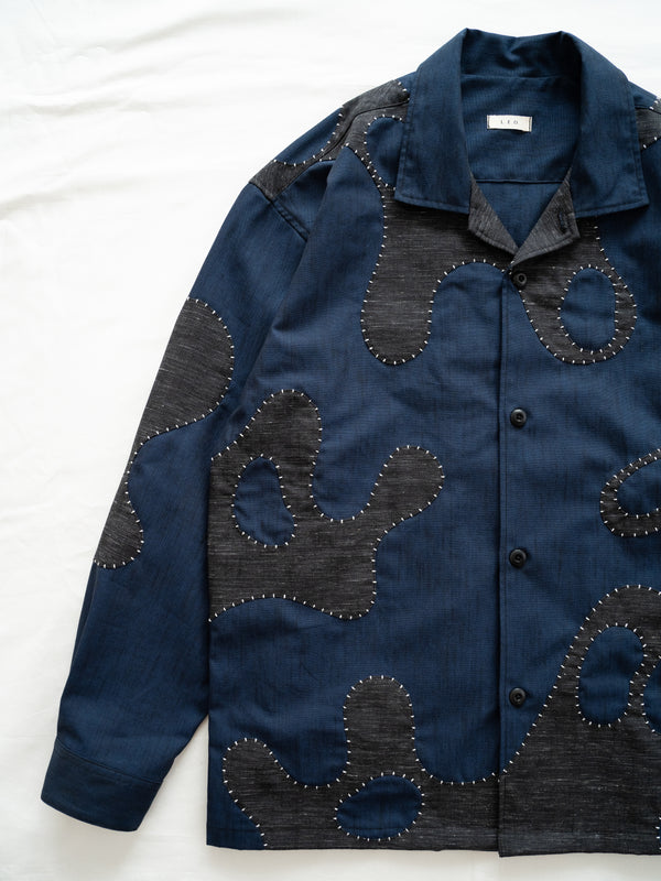 Hand-stitched Sashiko Shirt with Wave Motif No.033