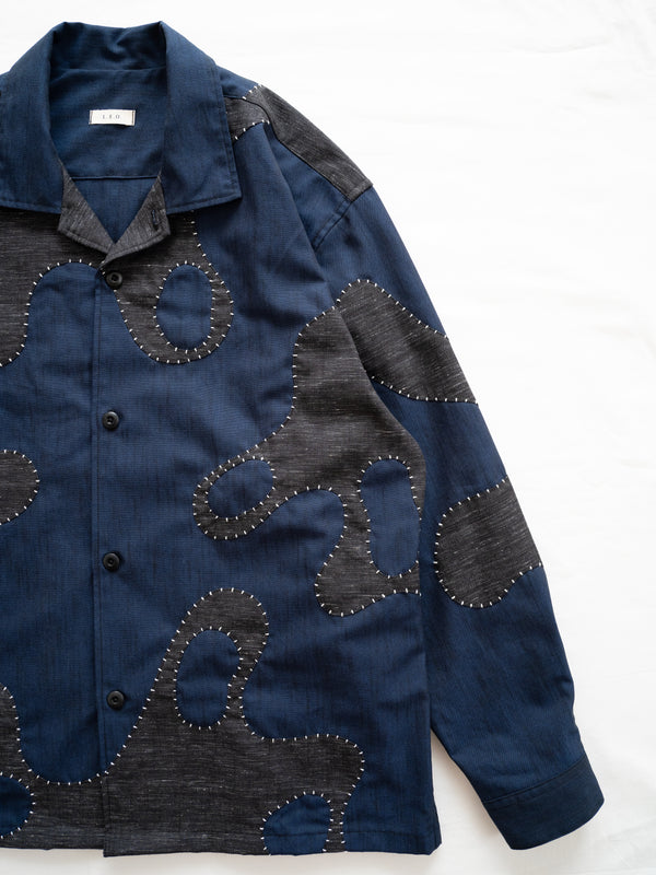 Hand-stitched Sashiko Shirt with Wave Motif No.033